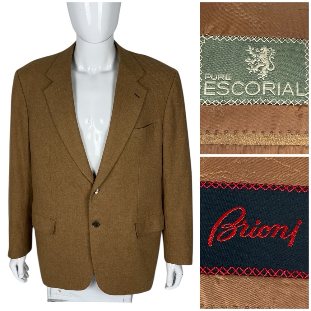 Brioni Mens 44 R Blazer Brown Wool Pure Escorial Made In Italy Casual 48" Chest